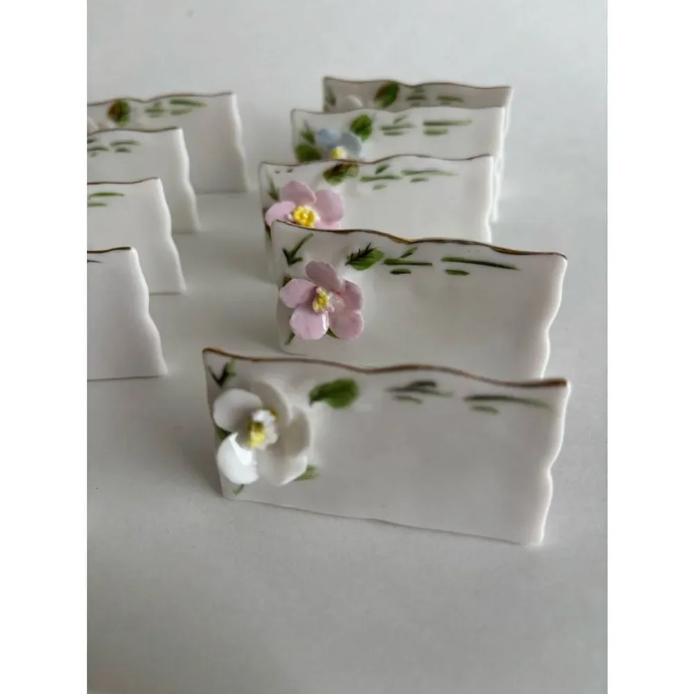 Vintage Shafford Porcelain Flower Name Place Card Set Of 24
